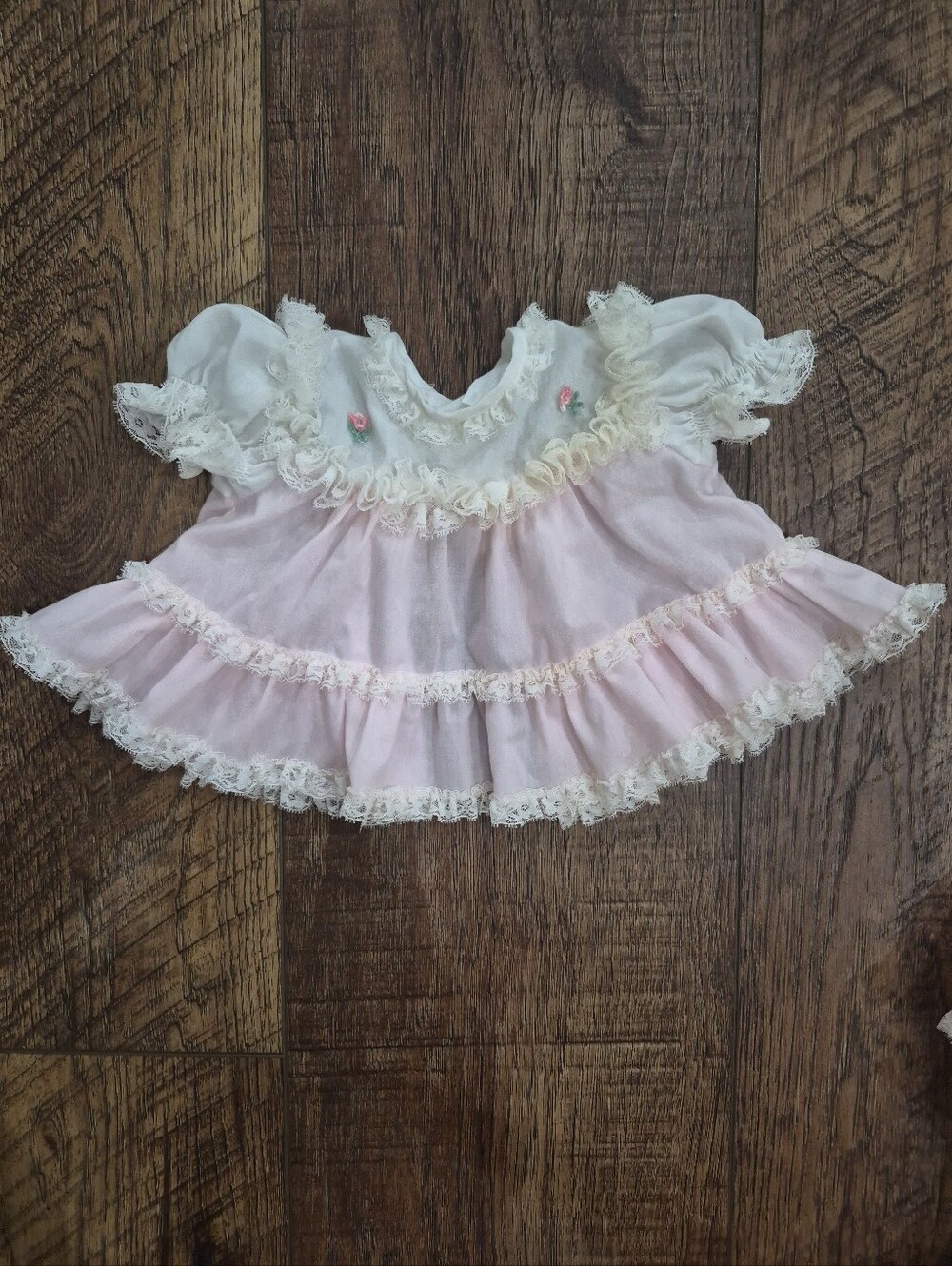 Vintage Bryan Girl Layette Set Lace & Ruffle Dress With Diaper Cover 0-3 Months